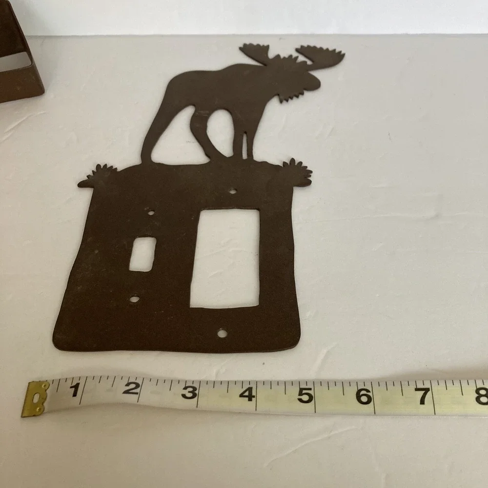 Vtg Metal Moose Light Switch Plate Cover & Toilet Paper Holder Cabin Camp Decor